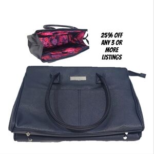 Elegant Black Handbag Tote Caryall Overnight Weekener Flroral Graphic Print